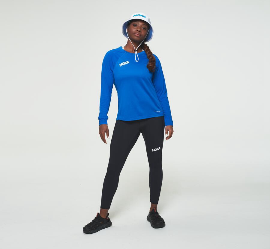 Top Hoka One One Mujer - Performance Largos Sleeve - Azules - AMH259604